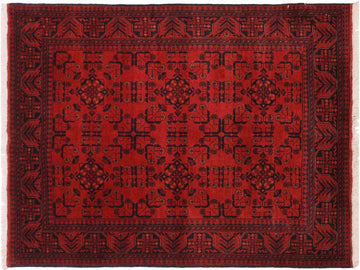 handmade Tribal Biljik Khal Muhammadi Drk. Red Black Hand Knotted RECTANGLE 100% WOOL area rug 4x6